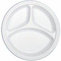 Styro Foam 3 Compartment Plate 8 7/8 - 125 Pack